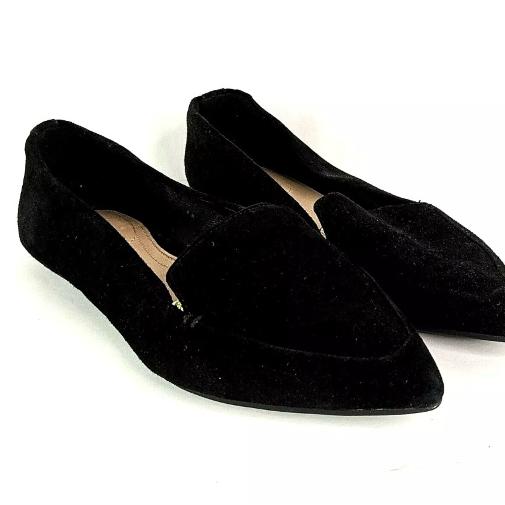 Taryn Rose Faye Black Suede Loafer Flats Point Toe Women Size 8 EU 38